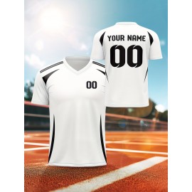1pc Customizable V-Neck Soccer Jersey for Kids - 100% Polyester Knit Fabric, All-Over Print, Personalized Name & Number, Regular Fit for Boys & Girls, Ideal for Sports, Casual Wear & Outdoor Activities - Spring/Summer/Fall Collection