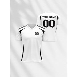 1pc Customizable V-Neck Soccer Jersey for Kids - 100% Polyester Knit Fabric, All-Over Print, Personalized Name & Number, Regular Fit for Boys & Girls, Ideal for Sports, Casual Wear & Outdoor Activities - Spring/Summer/Fall Collection