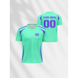 1pc Customizable V-Neck Soccer Jersey for Kids - 100% Polyester Knit Fabric, All-Over Print, Personalized Name & Number, Regular Fit for Boys & Girls, Ideal for Sports, Casual Wear & Outdoor Activities - Spring/Summer/Fall Collection