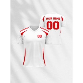 1pc Customizable V-Neck Soccer Jersey for Kids - 100% Polyester Knit Fabric, All-Over Print, Personalized Name & Number, Regular Fit for Boys & Girls, Ideal for Sports, Casual Wear & Outdoor Activities - Spring/Summer/Fall Collection