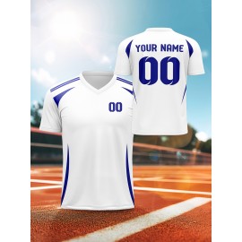 1pc Customizable V-Neck Soccer Jersey for Kids - 100% Polyester Knit Fabric, All-Over Print, Personalized Name & Number, Regular Fit for Boys & Girls, Ideal for Sports, Casual Wear & Outdoor Activities - Spring/Summer/Fall Collection
