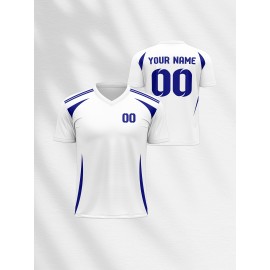 1pc Customizable V-Neck Soccer Jersey for Kids - 100% Polyester Knit Fabric, All-Over Print, Personalized Name & Number, Regular Fit for Boys & Girls, Ideal for Sports, Casual Wear & Outdoor Activities - Spring/Summer/Fall Collection