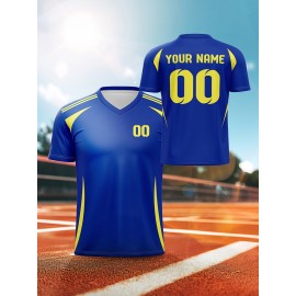 1pc Customizable V-Neck Soccer Jersey for Kids - 100% Polyester Knit Fabric, All-Over Print, Personalized Name & Number, Regular Fit for Boys & Girls, Ideal for Sports, Casual Wear & Outdoor Activities - Spring/Summer/Fall Collection