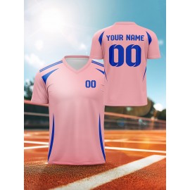 1pc Customizable V-Neck Soccer Jersey for Kids - 100% Polyester Knit Fabric, All-Over Print, Personalized Name & Number, Regular Fit for Boys & Girls, Ideal for Sports, Casual Wear & Outdoor Activities - Spring/Summer/Fall Collection