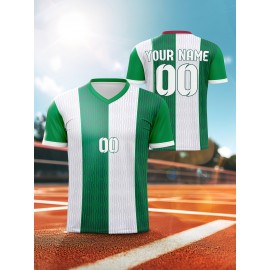 Customizable Kids Soccer Jersey, V-Neck Polyester Football Top with Personalized Name & Number, Medium Stretch, All-Season Sports Shirt for Boys & Girls, Casual Training & Outdoor Wear