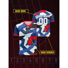 1pc Customizable Soccer Jersey for Kids - V-Neck, All-Season Polyester Sports Shirt with Personalized Name & Number, Medium Stretch Knit Fabric, Ideal for Training, Casual & Outdoor Activities - Unisex Design for Boys & Girls