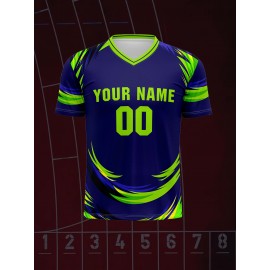 [Customizable Jersey] Personalized Comfortable Polyester Youngsters' V-Neck Football Jersey | Customizable Name & Number, Ideal for Sports & Outdoor Activities, Machine Washable - Blue with Yellow Accents, Youth Football Accessories