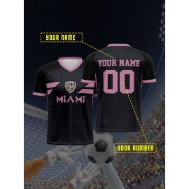 [1pc Customizable Soccer Jersey] 1pc Customizable Soccer Jersey for Kids | Personalized V-Neck Football Shirt with Name & Number, Polyester Knit Fabric, All-Season Sports & Casual Wear