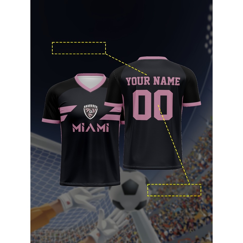 [1pc Customizable Soccer Jersey] 1pc Customizable Soccer Jersey for Kids | Personalized V-Neck Football Shirt with Name & Number, Polyester Knit Fabric, All-Season Sports & Casual Wear