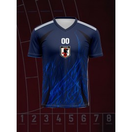 Customizable Kids Football Jersey | 2024 V-Neck Polyester Top - Personalized Name & Number, Preppy Sports Casual, All Over Print, Regular Fit for Children & Teens