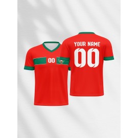 [Customized Football Jersey] Polyester Customized Name And Number V-neck Football Jersey | Medium Stretch All Over Print Sports Shirt for Boys And Girls, Preppy Casual Street Style