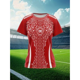 Personalized Women'S Plus Size Soccer Jersey - Custom Name & Number, Black with White Floral Design, Breathable Summer Sports T-Shirt for Casual or Team Wear, Soccer Shirts, Team Uniform, Detailed Print, Quality Print Shirt