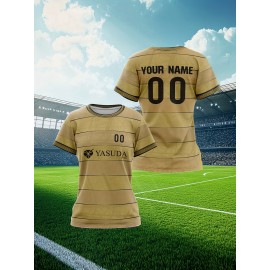 Customizable Women'S Soccer Jersey - Personalized Team & Number, Breathable Quick-Dry Athletic Shirt for Training, Fitness, and Casual Wear, Blue & White Striped Design with YASUDA Logo, Soccer Accessories, PLUS SIZE