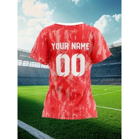 Women's Custom Soccer Jersey Personalized Name & Number - Two-Tone Red/White Athletic top - Non-Stretch Fabric for Soccer, Baseball, Gym - Custom Sports Apparel Gift for Female Players, Outdoor Sports Attire, Vibrant Stripe Design, Durable Sportswear