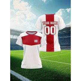 Women's Custom Soccer Jersey Personalized Name & Number - Two-Tone Red/White Athletic top - Non-Stretch Fabric for Soccer, Baseball, Gym - Custom Sports Apparel Gift for Female Players, Outdoor Sports Attire, Vibrant Stripe Design, Durable Sportswear