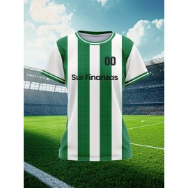 Custom Soccer Jersey Personalized with Name & Number - Green & White Striped Football Shirt, Non-Stretch Fabric for Soccer, Baseball, Gym, Team Uniforms - Custom Sports Apparel for Players & Fans, Outdoor Sports Gear, Striped Design, Summer Sportswear