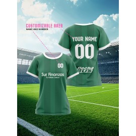 Custom Soccer Jersey Personalized with Name & Number - Green & White Striped Football Shirt, Non-Stretch Fabric for Soccer, Baseball, Gym, Team Uniforms - Custom Sports Apparel for Players & Fans, Outdoor Sports Gear, Striped Design, Summer Sportswear