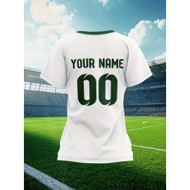 Custom Soccer Jersey Personalized with Name & Number - Green & White Striped Football Shirt, Non-Stretch Fabric for Soccer, Baseball, Gym, Team Uniforms - Custom Sports Apparel for Players & Fans, Outdoor Sports Gear, Striped Design, Summer Sportswear