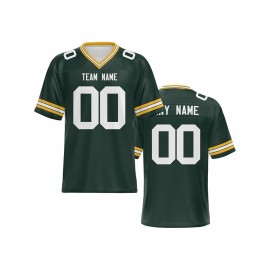 Women's Custom Football Jersey - Personalized Soccer-like sportswear, V-Neck Non-Stretch Tee, Team & Number Customization, Dark Green & Black Color Block for Football, Soccer, Casual Sports - Plus-Size Athletic Shirt, Comfortable Fit