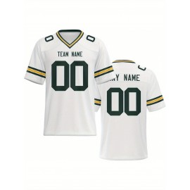 Women's Custom Football Jersey - Personalized Soccer-like sportswear, V-Neck Non-Stretch Tee, Team & Number Customization, Dark Green & Black Color Block for Football, Soccer, Casual Sports - Plus-Size Athletic Shirt, Comfortable Fit