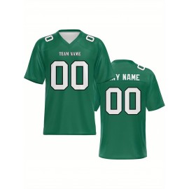 Women's Custom Football Jersey - Personalized Soccer-like sportswear, V-Neck Non-Stretch Tee, Team & Number Customization, Dark Green & Black Color Block for Football, Soccer, Casual Sports - Plus-Size Athletic Shirt, Comfortable Fit