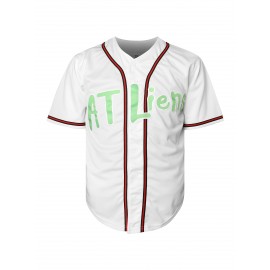 Men's Navy Blue Embroidered Baseball Jersey - V-Neck Loose Fit Polyester Sportswear with AT Liens & Number 96 Design, Machine Washable for All-Season Casual, Sports, Training, Parties, Sports Attire, Sporty Look, Durable Sportswear