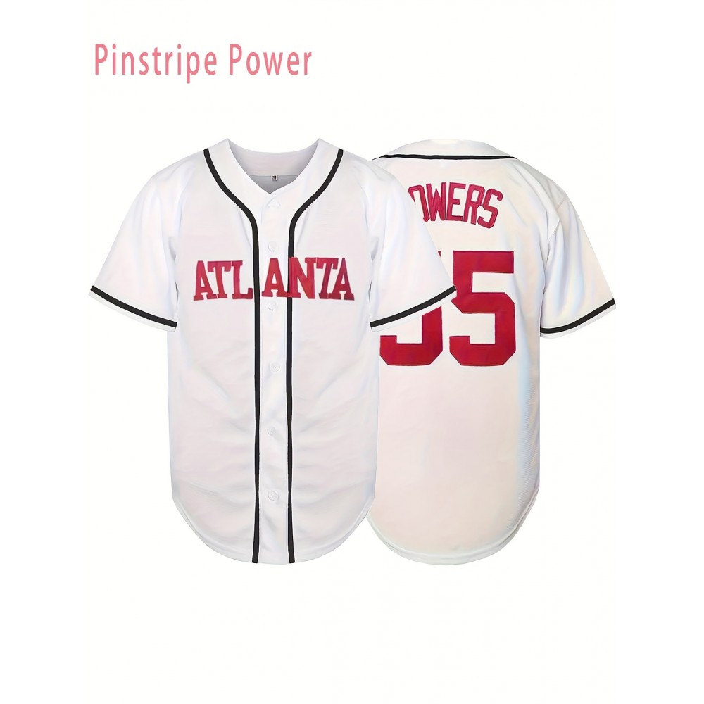 Men'S Casual # 55 White Baseball Shirt V-neck Loose Fit Machine Washable Suitable For Training Teams, Sports And Daily Wear Size S-3XL