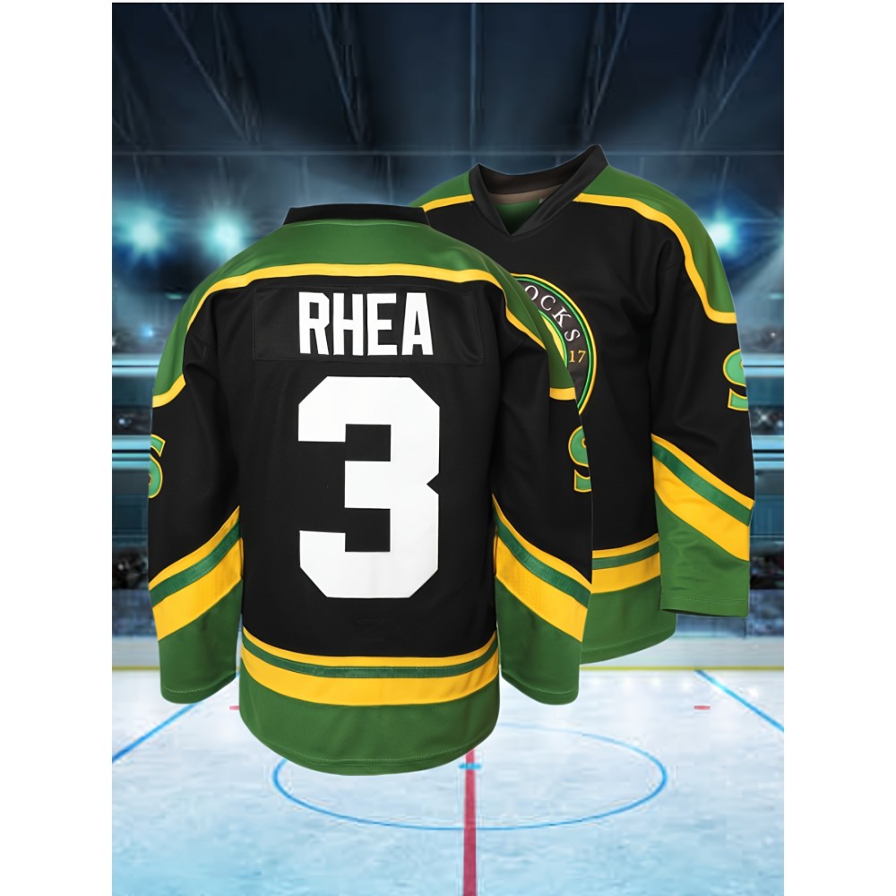 Men'S #3 Embroidery Ice Hockey Jersey, Vintage Stripe V Neck Long Sleeve Uniform Hockey Shirt For Training Competition Festival Party Gift