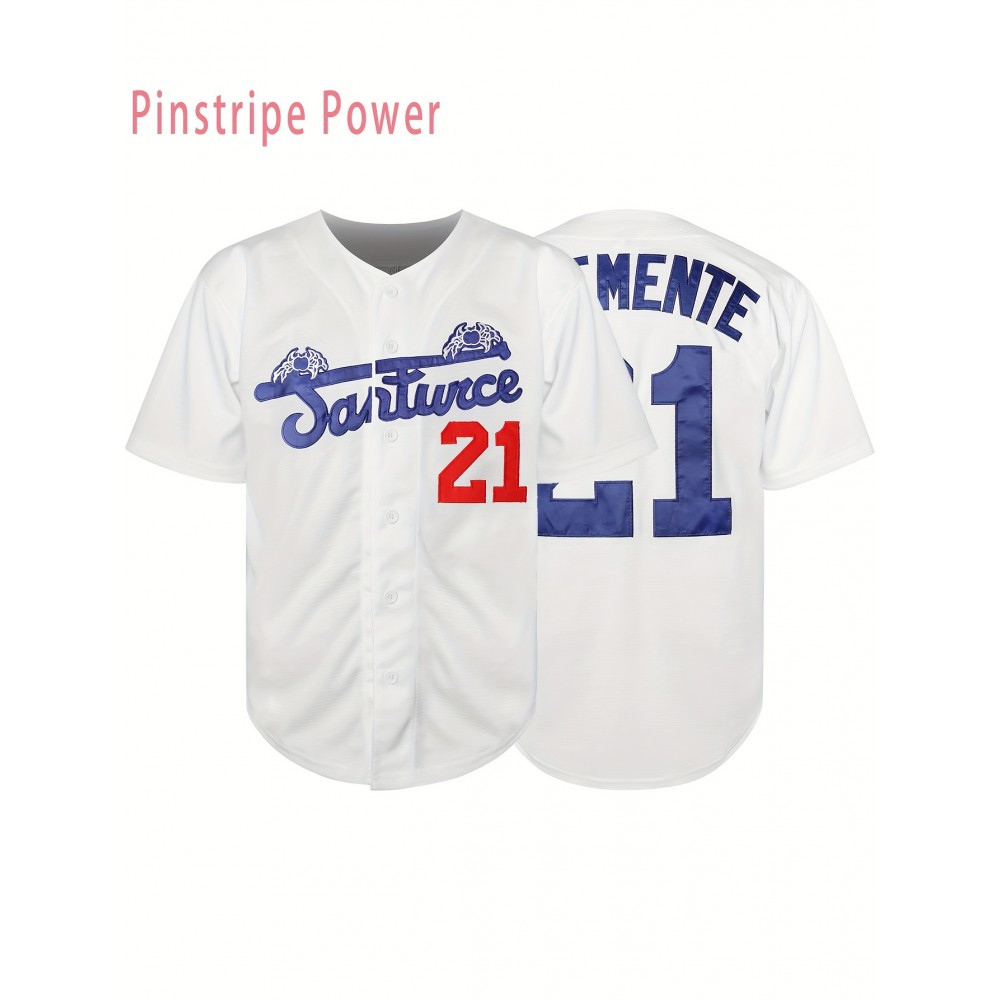 Men'S # 21 Baseball Jersey Breathable Button V-neck Loose Fit Suitable For Training, Games, And Casual Wear S-3XL Striped Sweatshirt Durable Embroidery