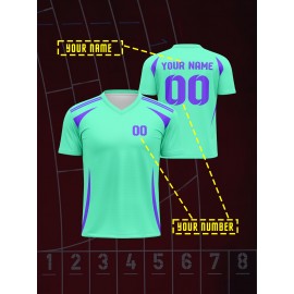 1pc Customizable V-Neck Soccer Jersey for Kids - 100% Polyester Knit Fabric, All-Over Print, Personalized Name & Number, Regular Fit for Boys & Girls, Ideal for Sports, Casual Wear & Outdoor Activities - Spring/Summer/Fall Collection