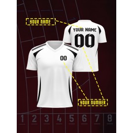 1pc Customizable V-Neck Soccer Jersey for Kids - 100% Polyester Knit Fabric, All-Over Print, Personalized Name & Number, Regular Fit for Boys & Girls, Ideal for Sports, Casual Wear & Outdoor Activities - Spring/Summer/Fall Collection