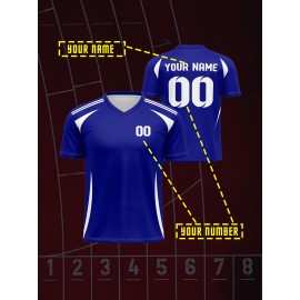 1pc Customizable V-Neck Soccer Jersey for Kids - 100% Polyester Knit Fabric, All-Over Print, Personalized Name & Number, Regular Fit for Boys & Girls, Ideal for Sports, Casual Wear & Outdoor Activities - Spring/Summer/Fall Collection