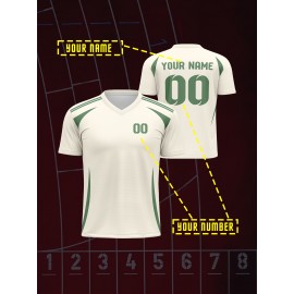 1pc Customizable V-Neck Soccer Jersey for Kids - 100% Polyester Knit Fabric, All-Over Print, Personalized Name & Number, Regular Fit for Boys & Girls, Ideal for Sports, Casual Wear & Outdoor Activities - Spring/Summer/Fall Collection