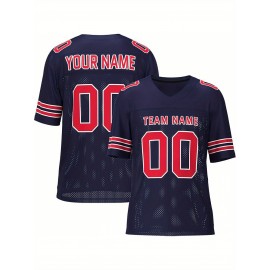 Customizable Football Jersey - Personalized Team & Number, V-Neck, Short Sleeve, Breathable Fabric for Outdoor Sports & Casual Wear, Custom Football Jersey, Summer Sports Apparel, Sporty Design, Comfortable Fit