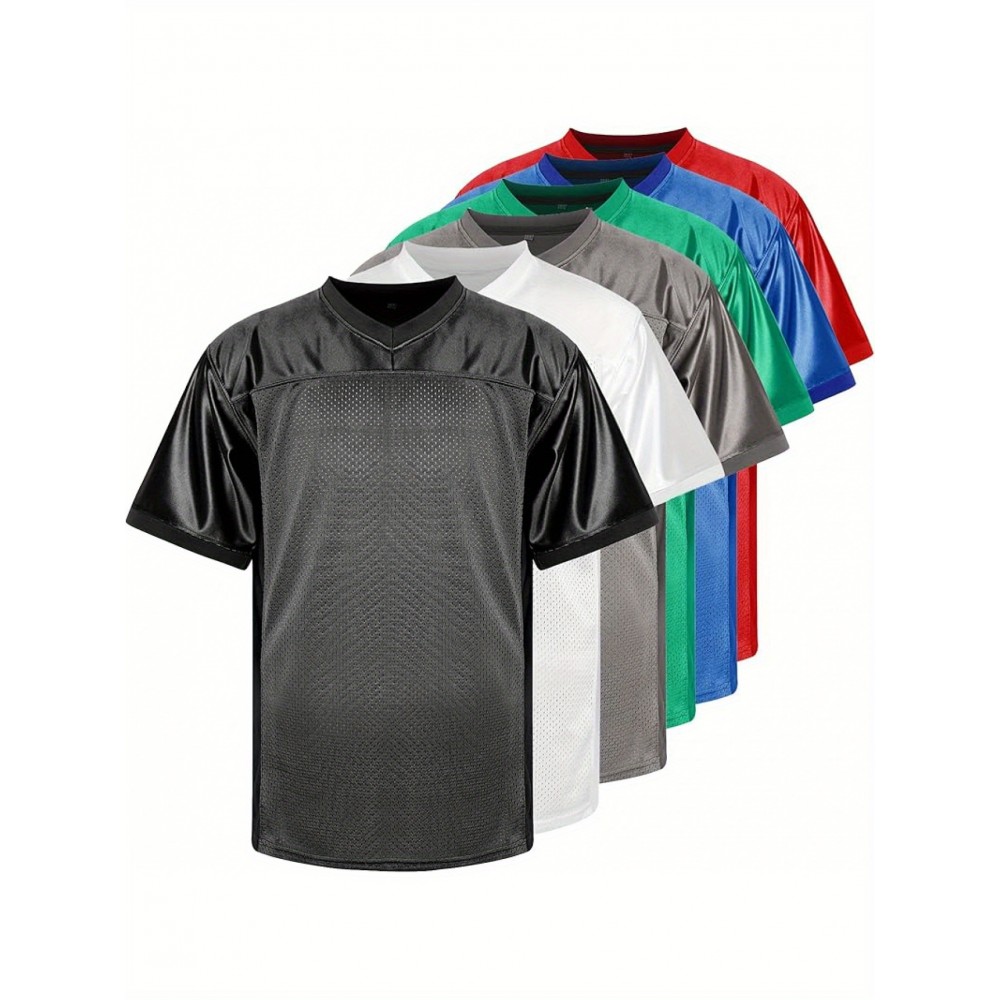 Customizable Football Jersey - Personalized Team & Number, V-Neck Short Sleeve, Breathable Fabric, Perfect for Sports & Casual Wear, Summer Sports Apparel, Sporty Clothing, Comfortable Fit