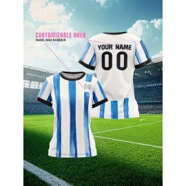 Customizable Women'S Soccer Jersey - Personalized Team & Number, Breathable Quick-Dry Athletic Shirt for Training, Fitness, and Casual Wear, Blue & White Striped Design with YASUDA Logo, Soccer Accessories, PLUS SIZE