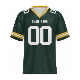 Women's Custom Football Jersey - Personalized Soccer-like sportswear, V-Neck Non-Stretch Tee, Team & Number Customization, Dark Green & Black Color Block for Football, Soccer, Casual Sports - Plus-Size Athletic Shirt, Comfortable Fit