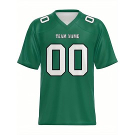 Women's Custom Football Jersey - Personalized Soccer-like sportswear, V-Neck Non-Stretch Tee, Team & Number Customization, Dark Green & Black Color Block for Football, Soccer, Casual Sports - Plus-Size Athletic Shirt, Comfortable Fit