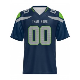 Women's Custom Football Jersey - Personalized Soccer-like sportswear, V-Neck Non-Stretch Tee, Team & Number Customization, Dark Green & Black Color Block for Football, Soccer, Casual Sports - Plus-Size Athletic Shirt, Comfortable Fit