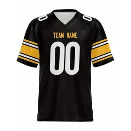 Women's Custom Football Jersey - Personalized Soccer-like sportswear, V-Neck Non-Stretch Tee, Team & Number Customization, Dark Green & Black Color Block for Football, Soccer, Casual Sports - Plus-Size Athletic Shirt, Comfortable Fit